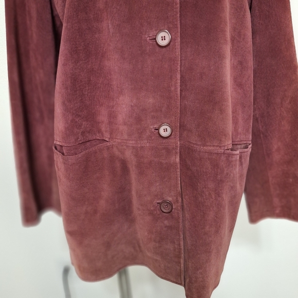 ISZ Leathers Vintage Y2K Burgundy Suede Front Pockets Longline Jacket Size L - Picture 3 of 11
